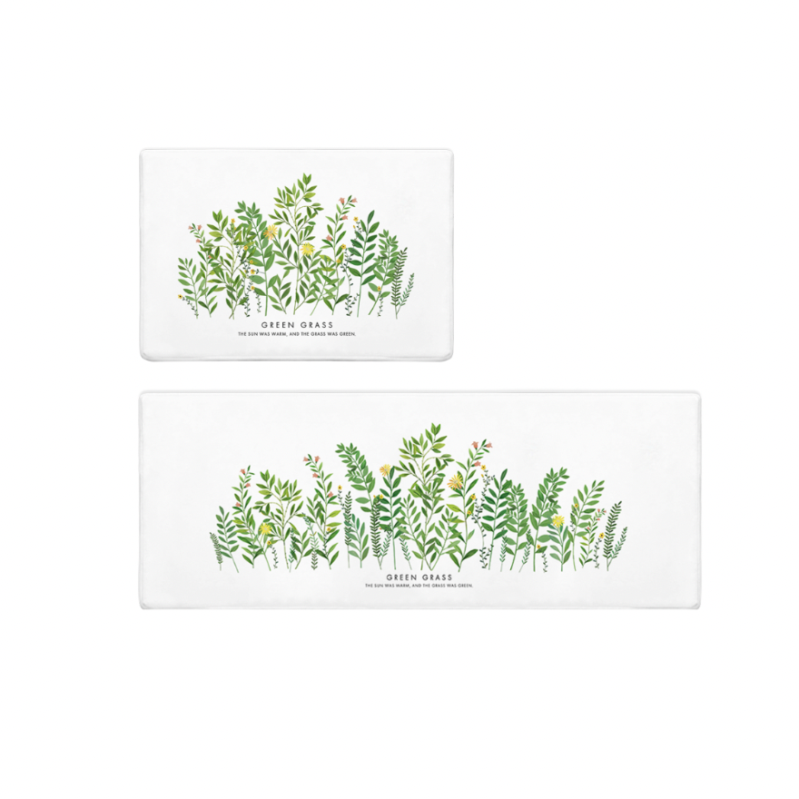 Green Grass floor mat and kitchen mat set featuring a soft microfiber texture and non-slip backing, ideal for home decor.