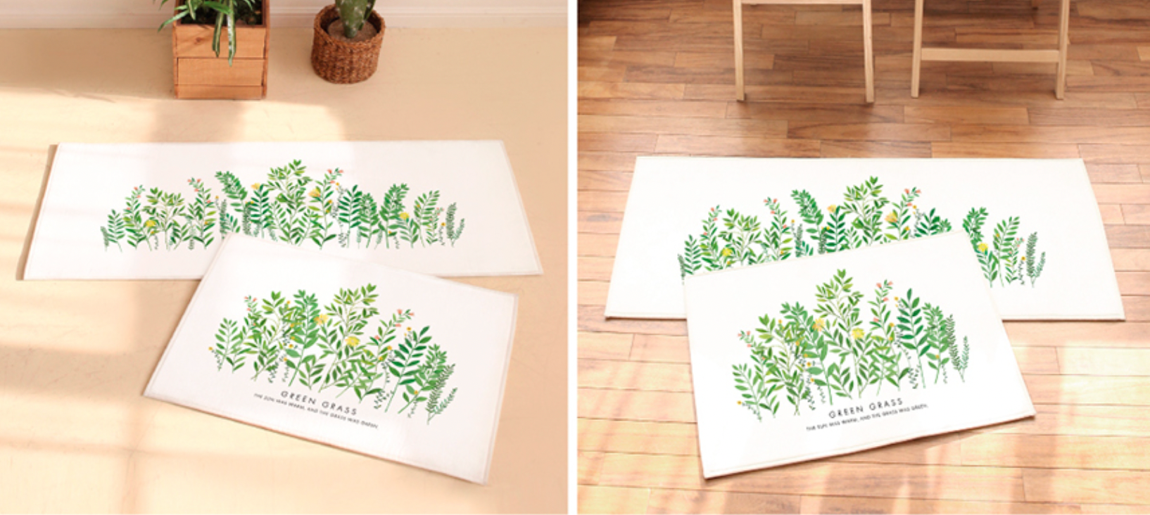 Green Grass floor mat and kitchen mat set featuring a soft microfiber texture and non-slip backing, ideal for home decor.