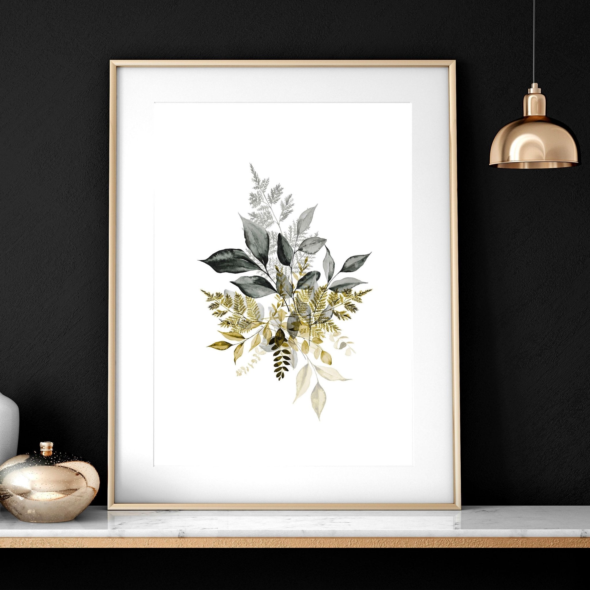 Set of 3 grey botanical wall art prints for bedroom decor, featuring elegant designs in grey and gold tones.