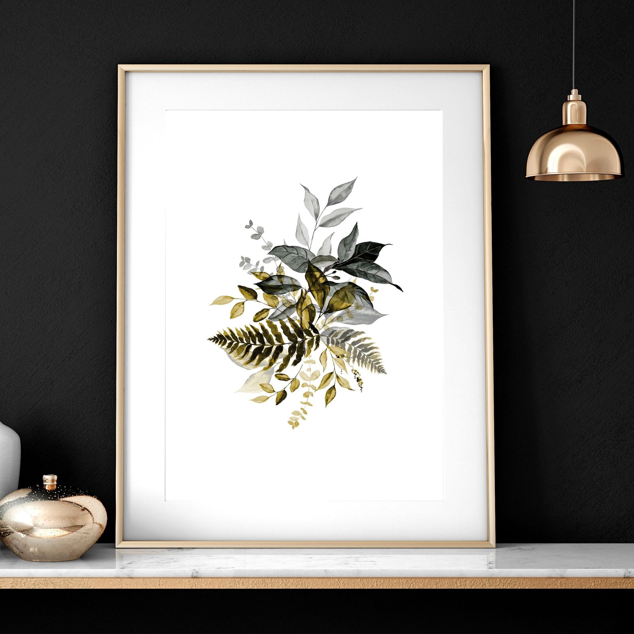 Set of 3 grey botanical wall art prints for bedroom decor, featuring elegant designs in grey and gold tones.