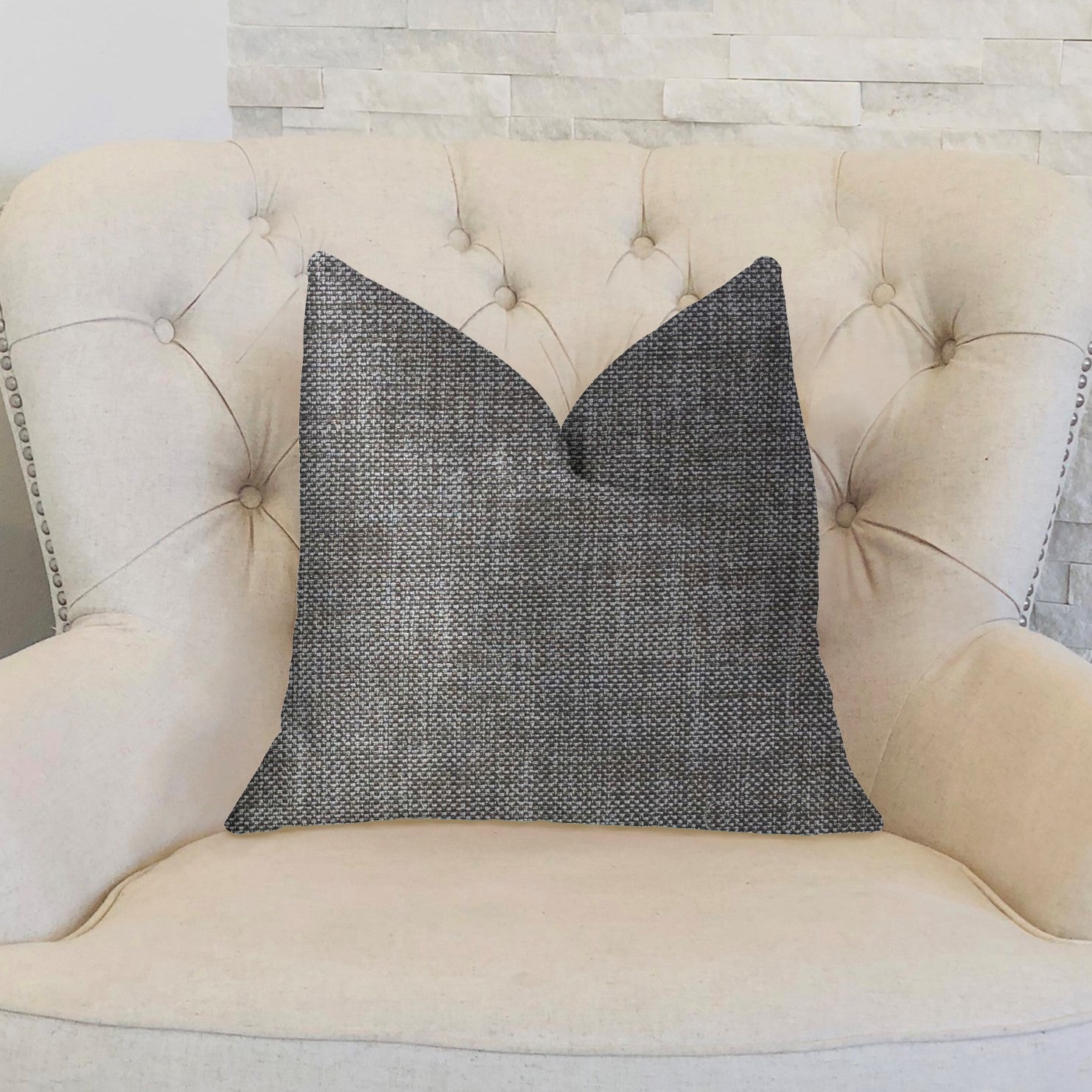 Grey Pebble Silver Luxury Throw Pillow with elegant design and invisible zipper, handmade in the USA.