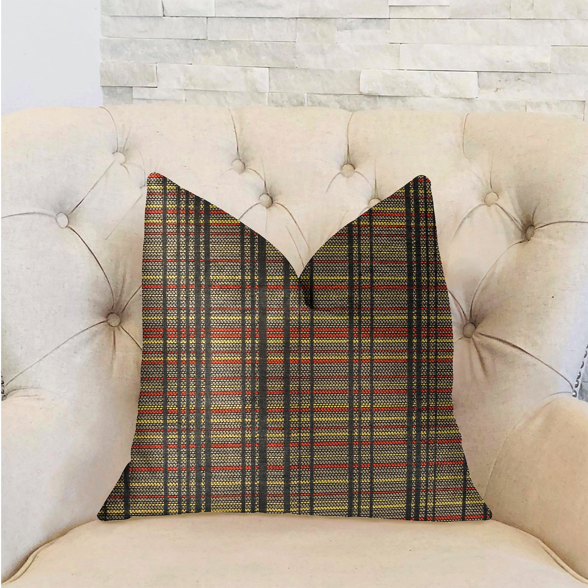 Grizzly Cay Gray Luxury Throw Pillow featuring a gray plaid design, handmade in the USA with an invisible zipper and hypoallergenic fill.