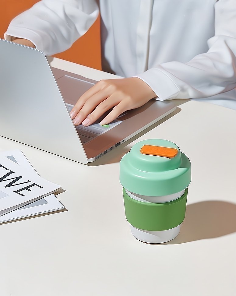 Gummies Thermos, a colorful vacuum insulated tumbler designed for coffee and tea, showcasing its sleek design and wide opening.