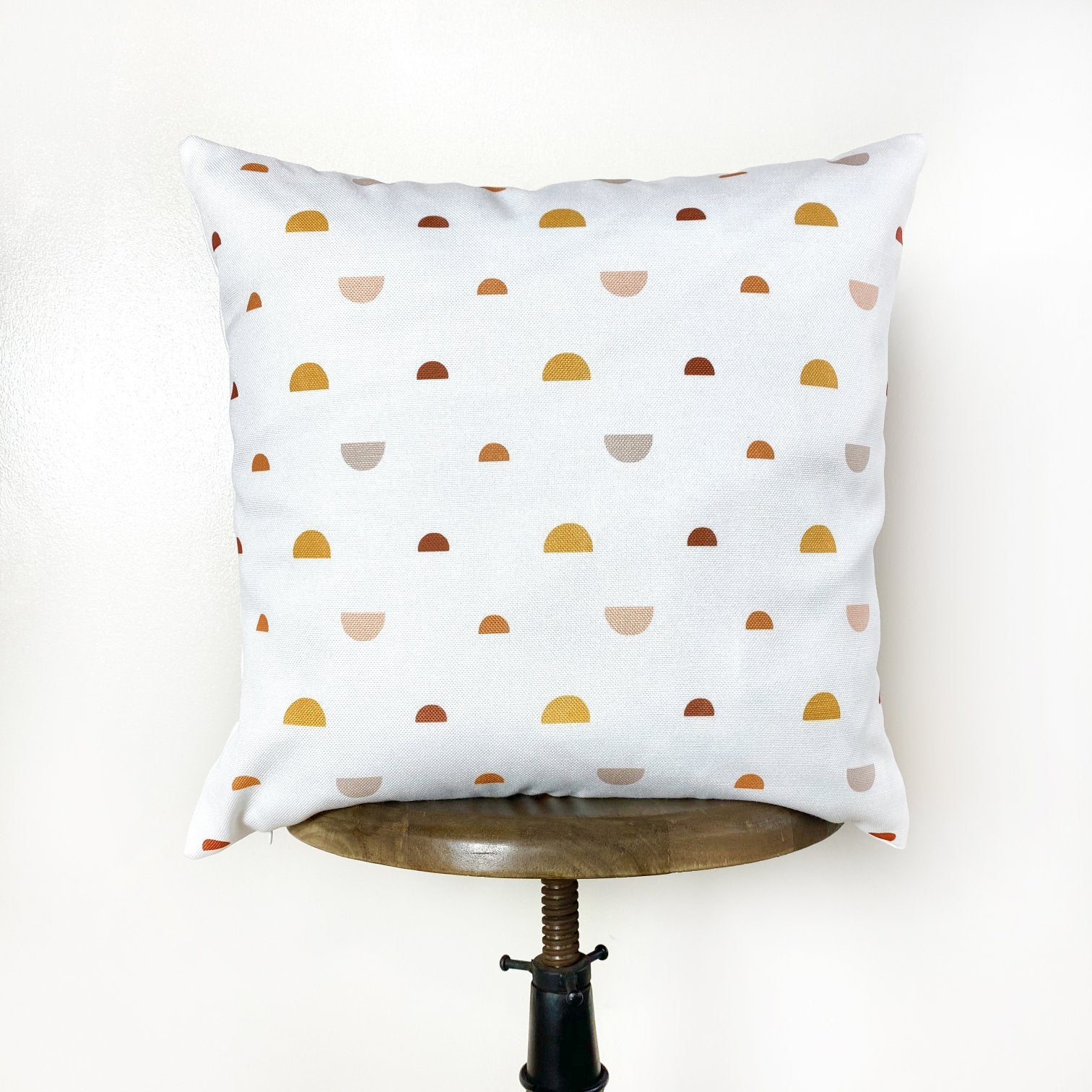 Half Moon Repeat Pattern Throw Pillow Cover in various sizes, featuring a charming half-moon design on the front and a white back with a concealed zipper.