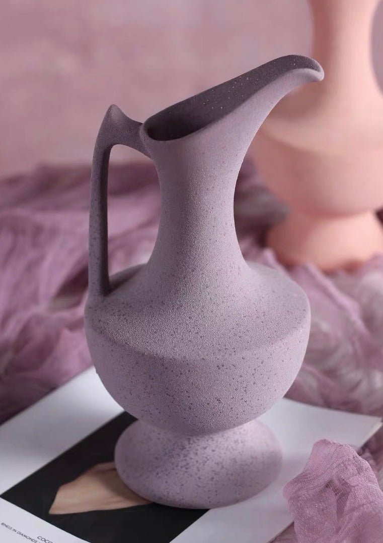 Handmade tall medieval style ceramic decorative flower vase with a matte finish, showcasing vibrant dopamine colors.