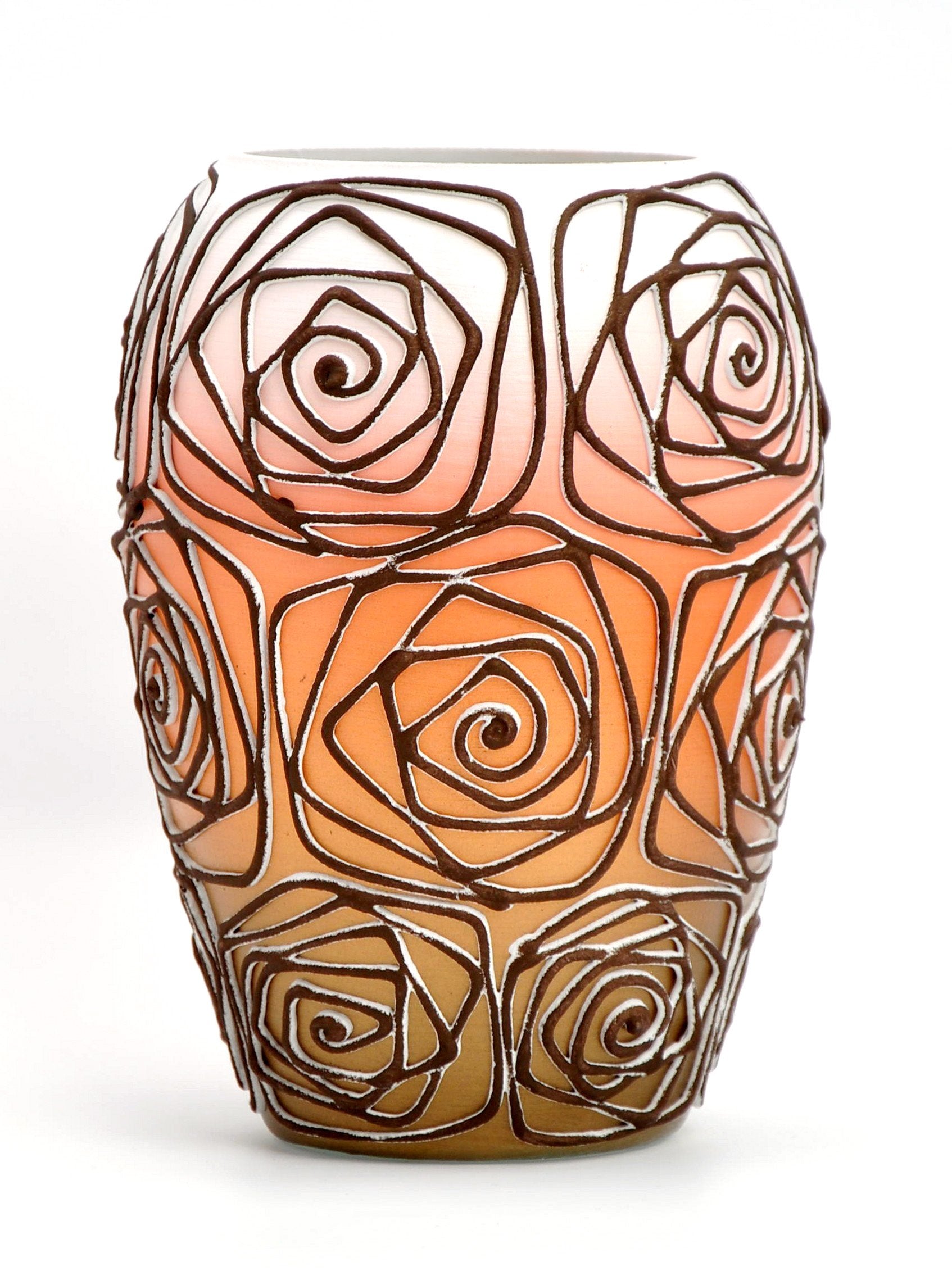 A beautifully hand-painted glass art bud vase featuring unique designs and vibrant colors, perfect for home decor.