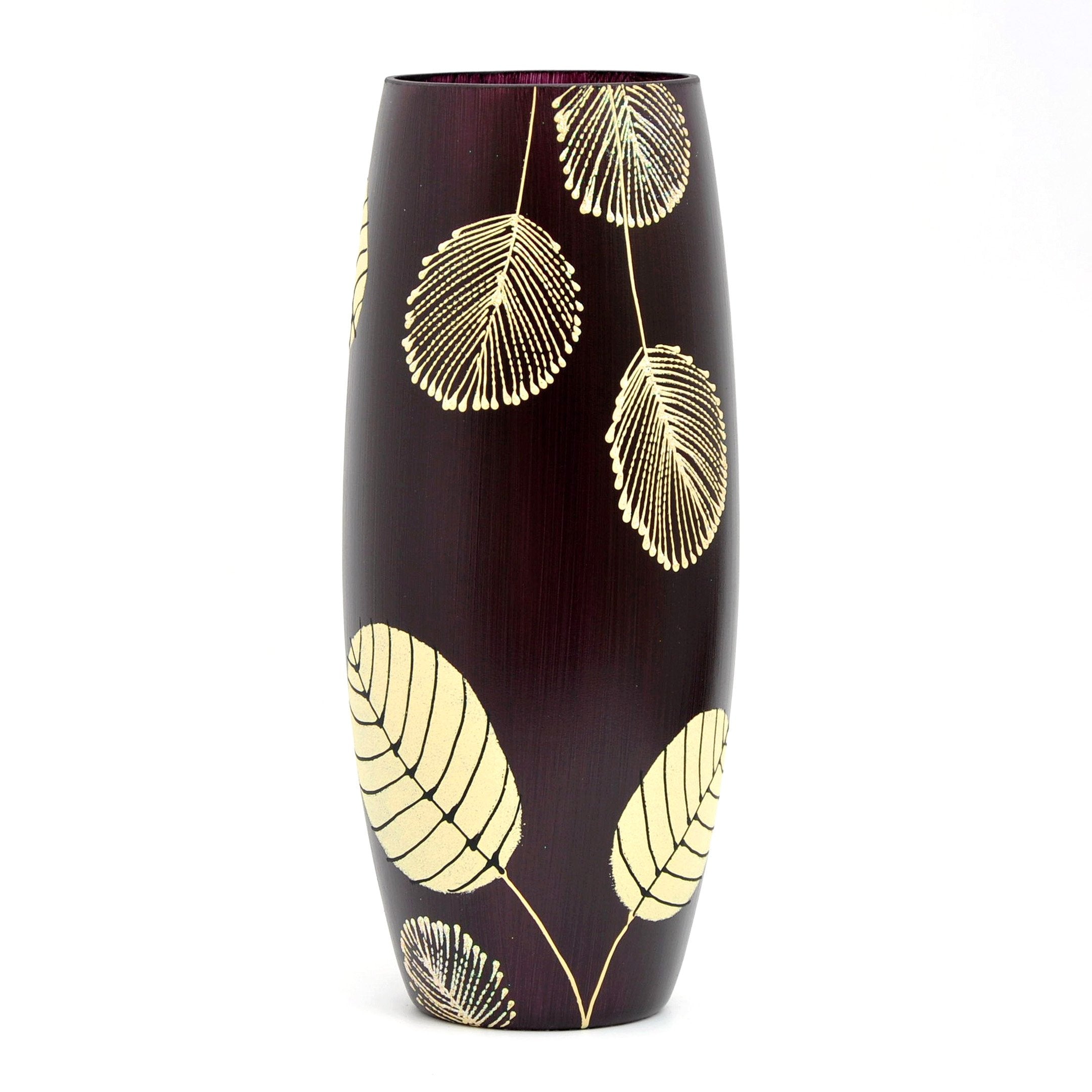 A beautifully hand-painted oval glass vase featuring intricate floral and geometric designs, perfect for displaying flowers in any interior setting.