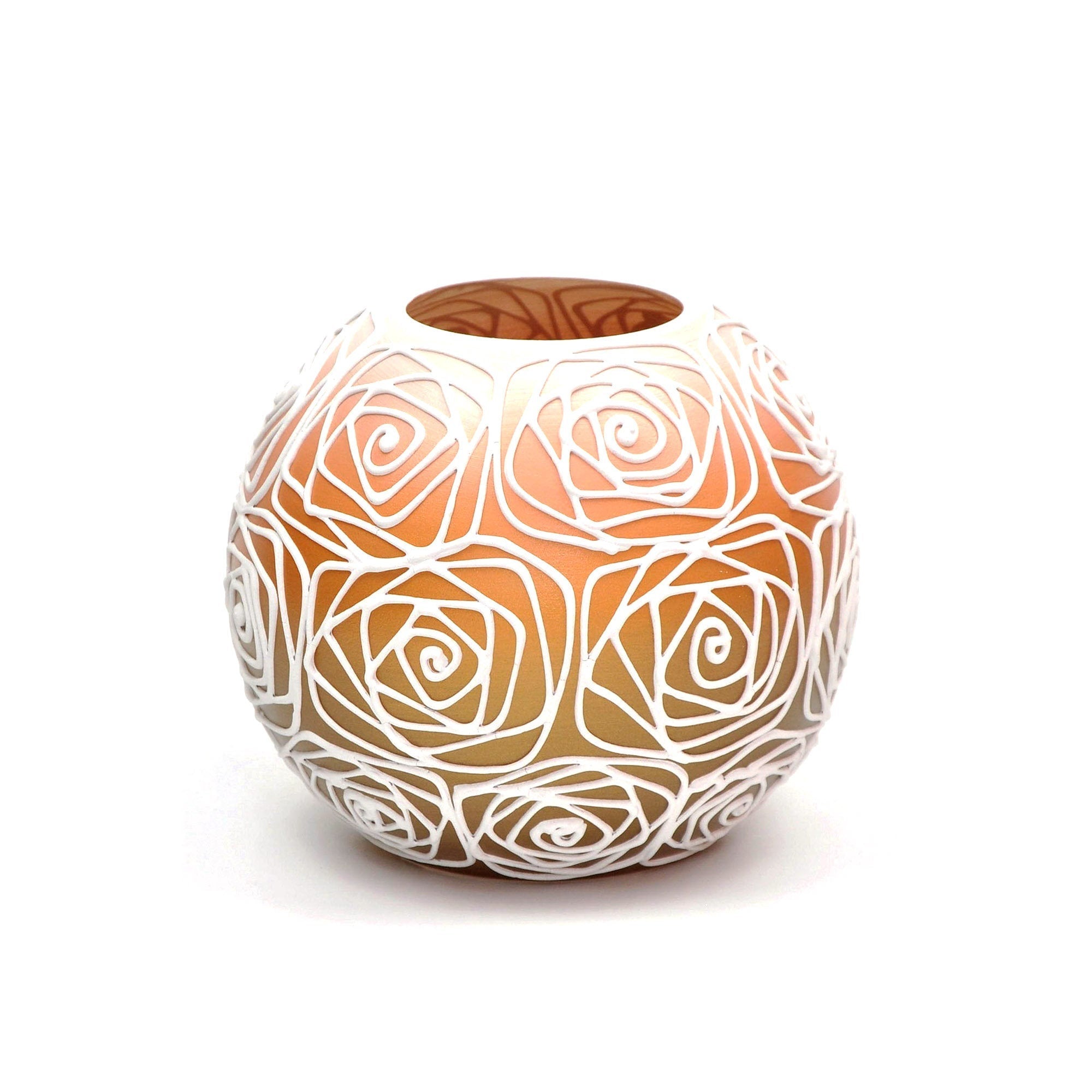 A vibrant handpainted glass vase featuring unique floral and geometric designs, perfect for displaying flowers in any interior setting.