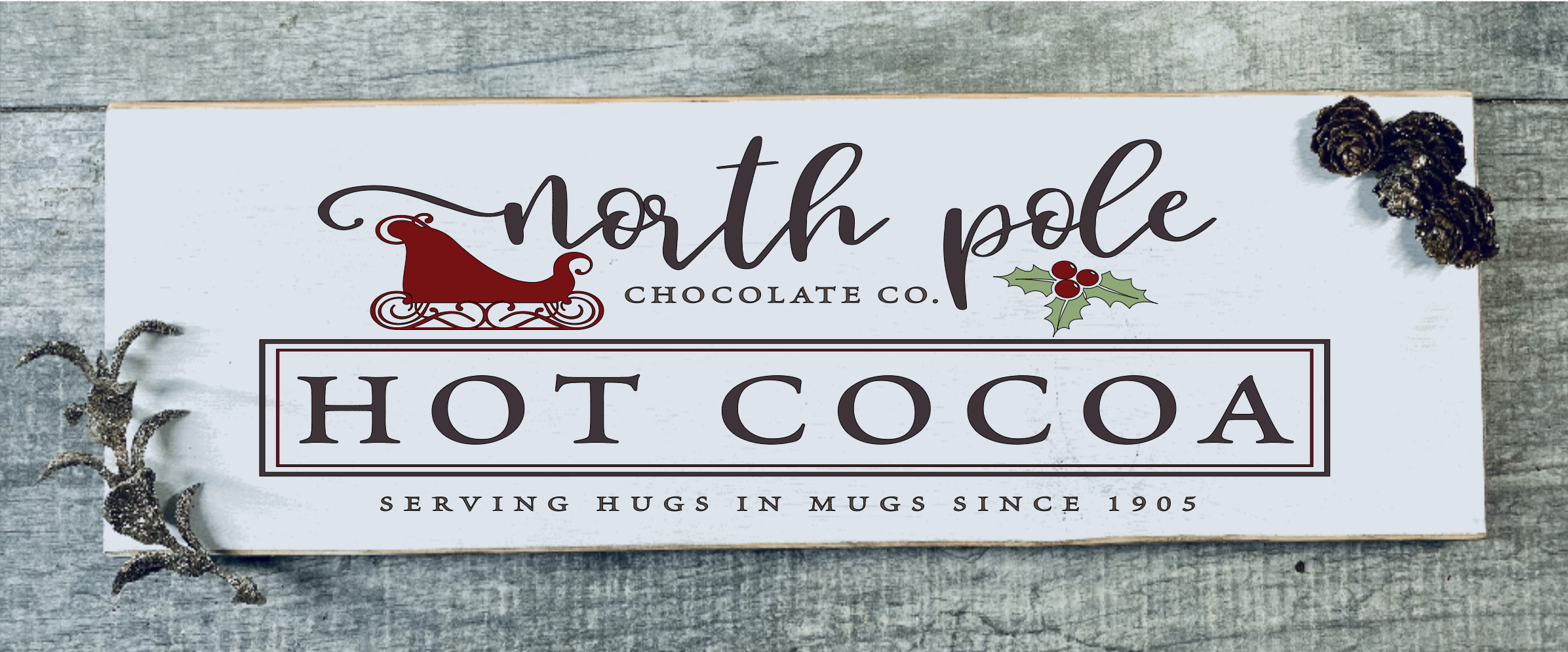 Hand-painted wooden Christmas sign, showcasing vibrant colors and unique wood grain patterns, perfect for wall hanging or shelf display.