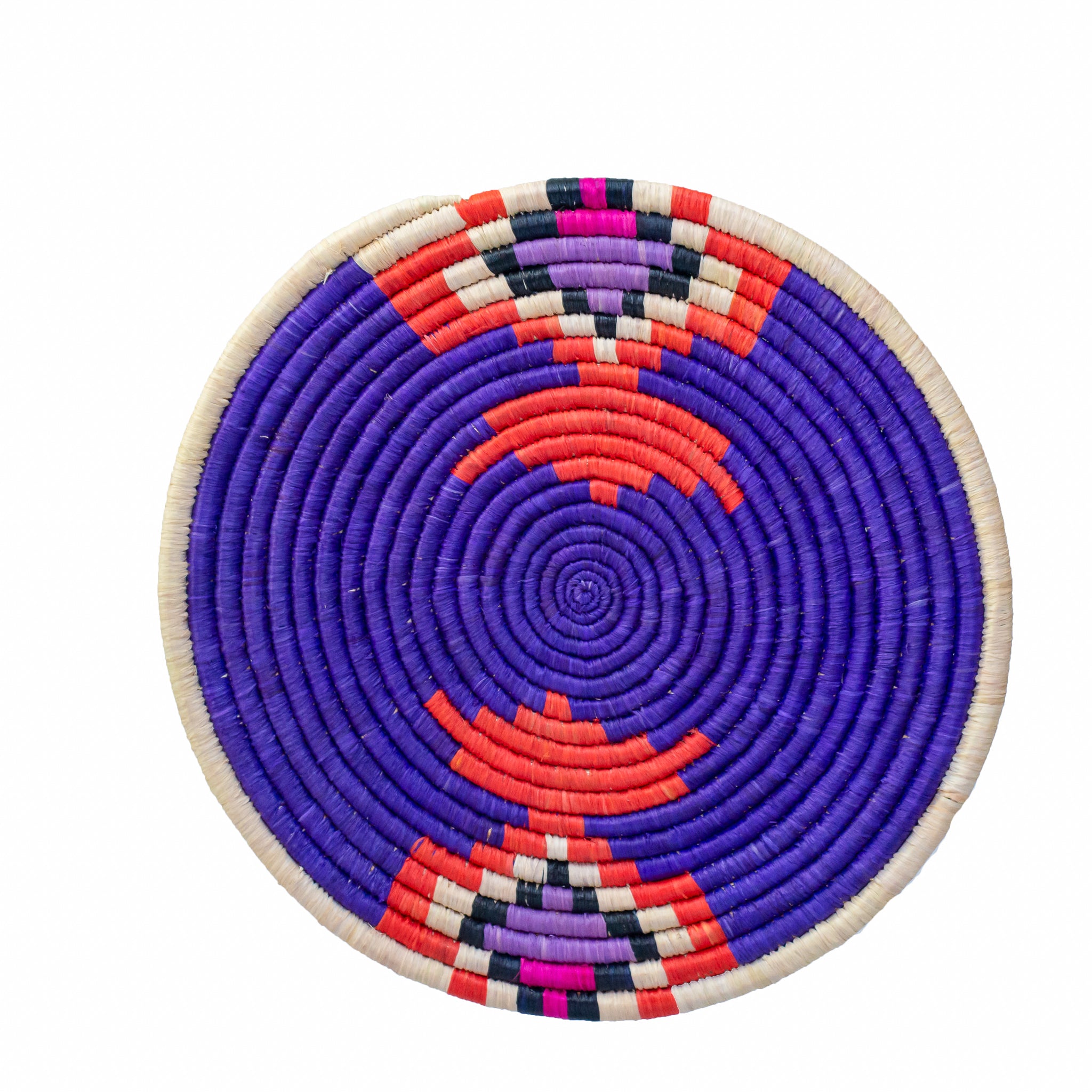 Handwoven Katavi Placemat/Trivet showcasing authentic African design with vibrant colors and intricate patterns, perfect for home decor.