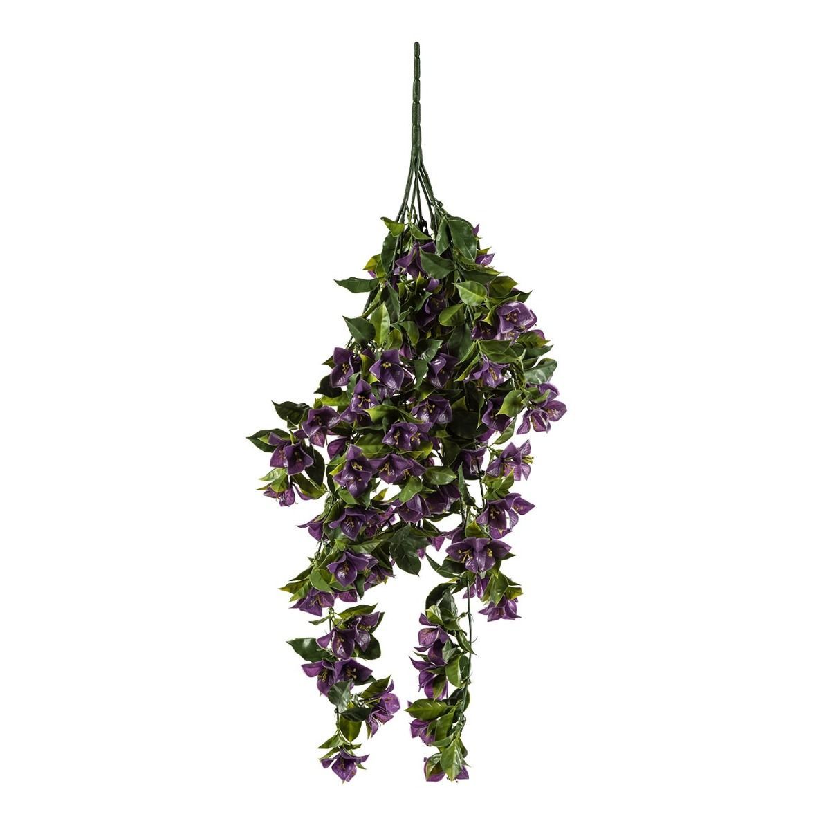A vibrant purple hanging artificial bougainvillea plant, showcasing realistic flowers and lush foliage, perfect for indoor and outdoor decoration.