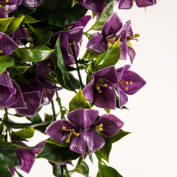 A vibrant purple hanging artificial bougainvillea plant, showcasing realistic flowers and lush foliage, perfect for indoor and outdoor decoration.