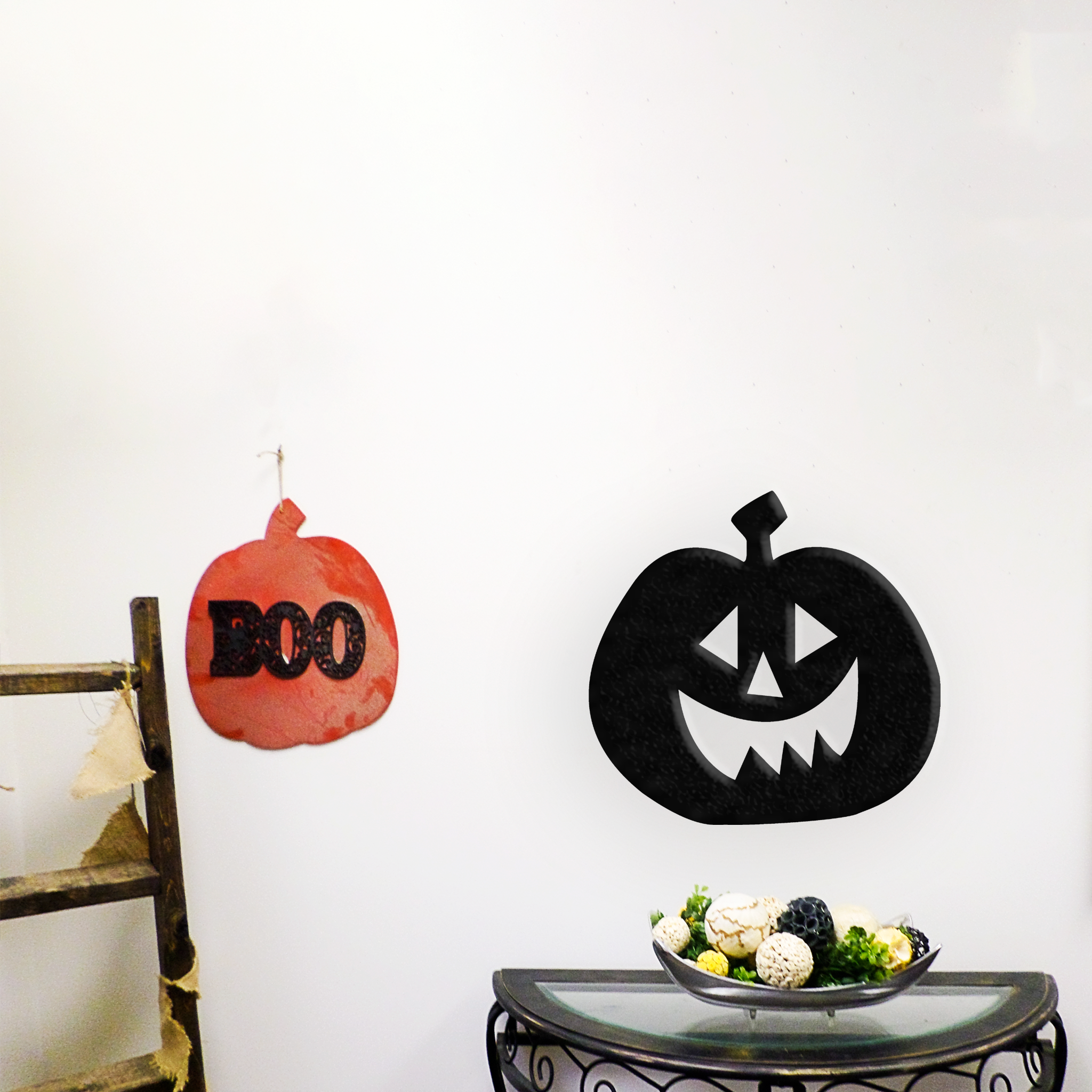 Happy Pumpkin metal wall art featuring a cheerful pumpkin design, perfect for Halloween decor.