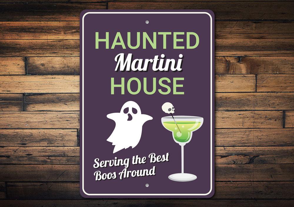 Haunted Martini House Sign featuring spooky design, perfect for Halloween decor.