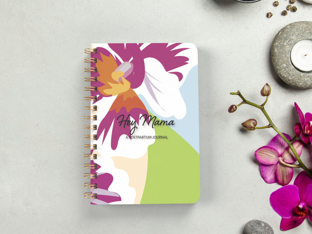 Hey Mama: A Postpartum Journal with a soft cover, featuring a calming design, perfect for new mothers to document their postpartum journey.