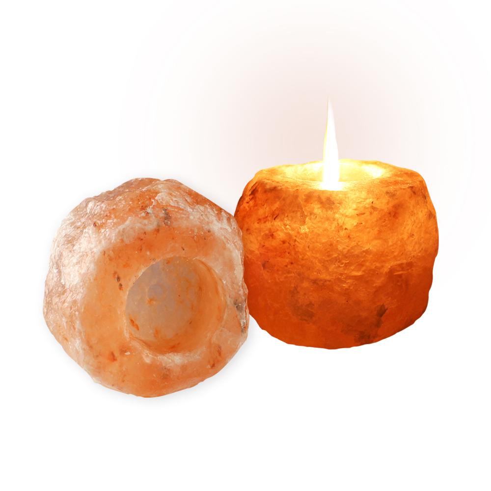 Himalayan Rock Salt Candle Holder in pink, showcasing its unique shape and natural texture, perfect for home decor and air purification.