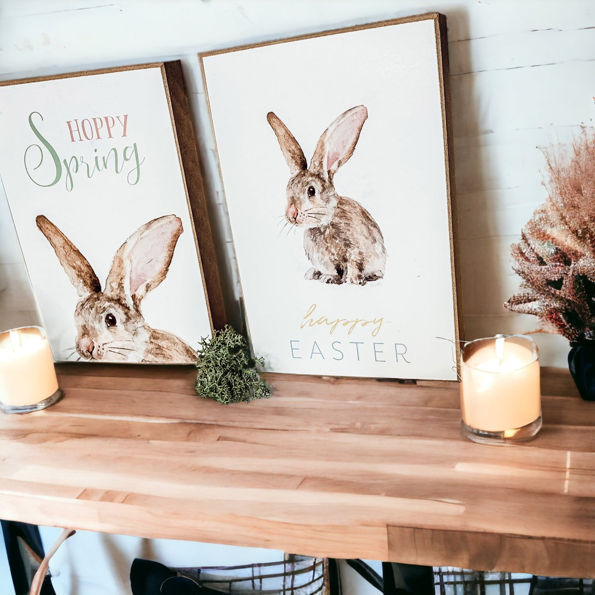 Hippity Hoppity Bunny wooden block signs in three styles for Easter decor.