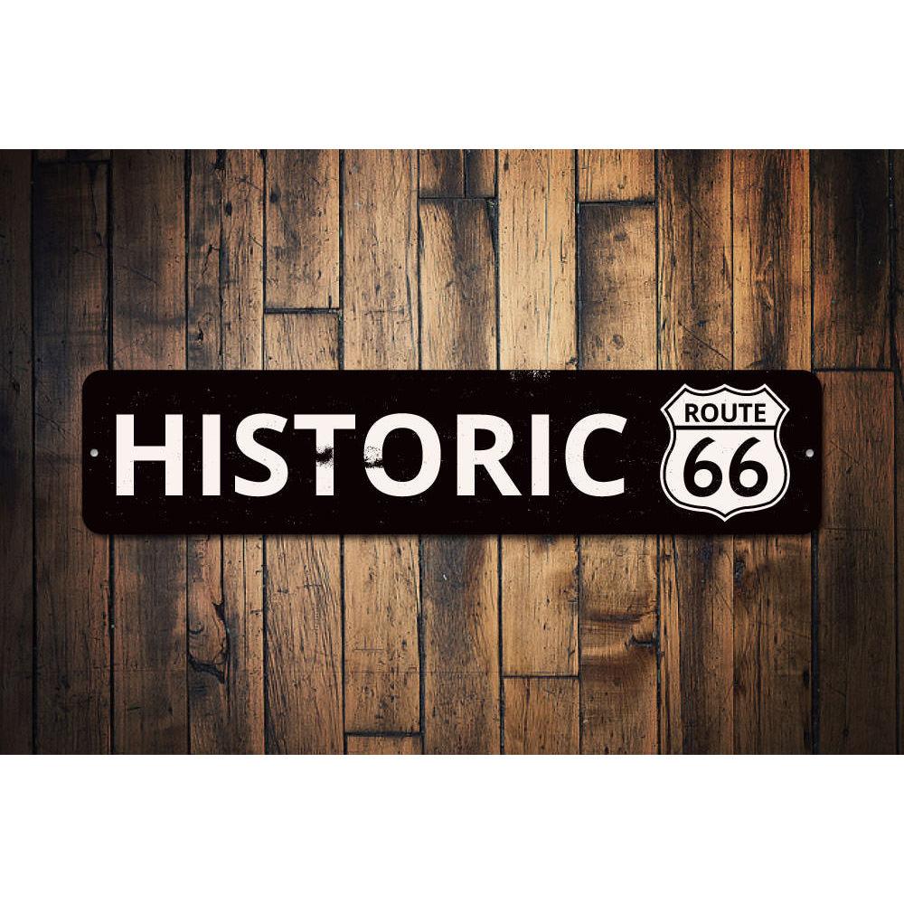 Historic Route 66 Sign made of aluminum, featuring vibrant colors and classic design, perfect for wall decor.