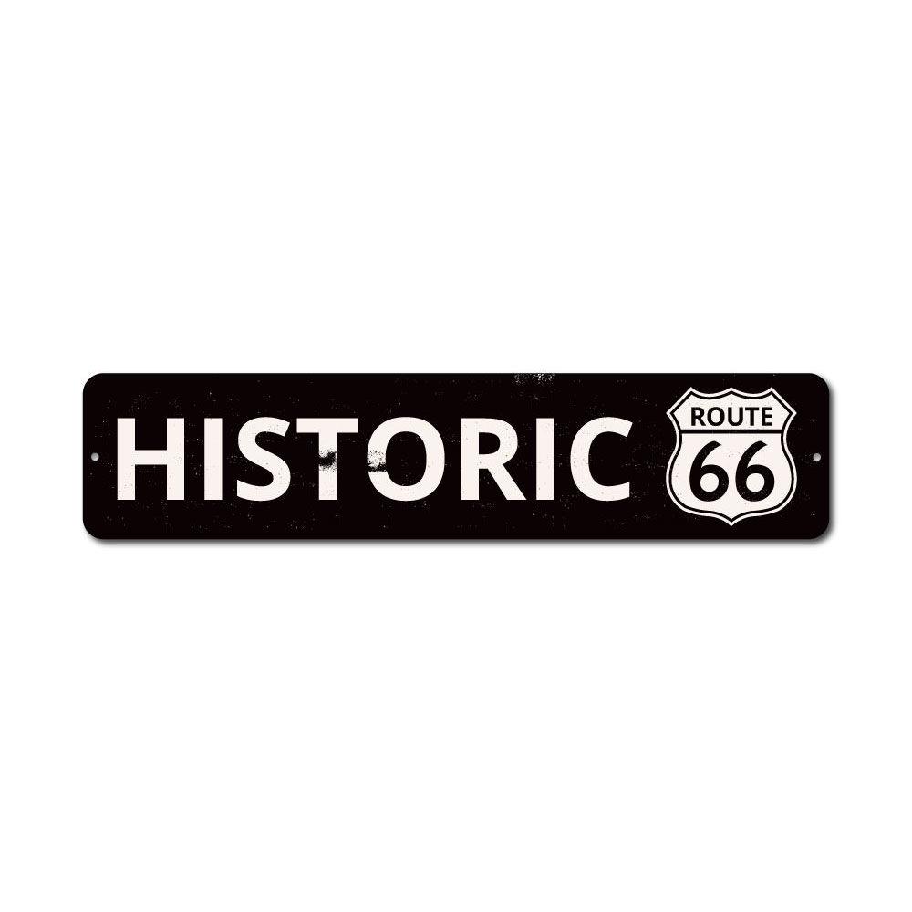 Historic Route 66 Sign made of aluminum, featuring vibrant colors and classic design, perfect for wall decor.