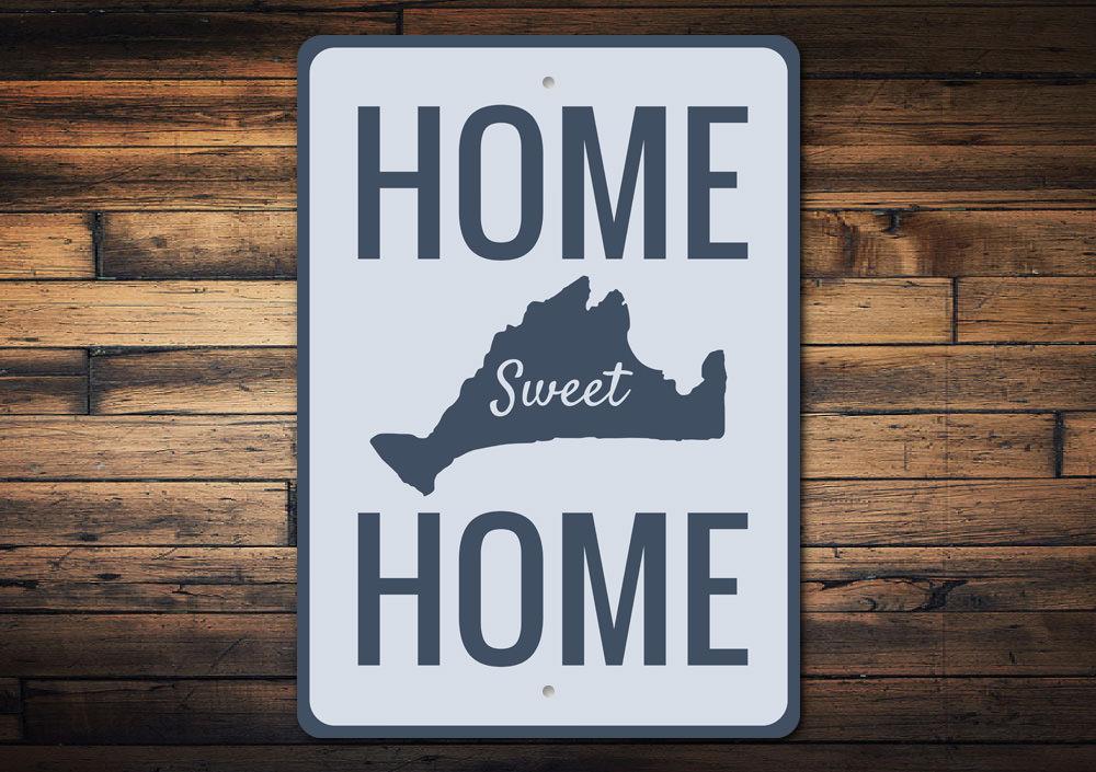 Home Sweet Home Martha's Vineyard Sign made of high-quality aluminum, featuring customizable text and a coastal design, perfect for beach-themed decor.