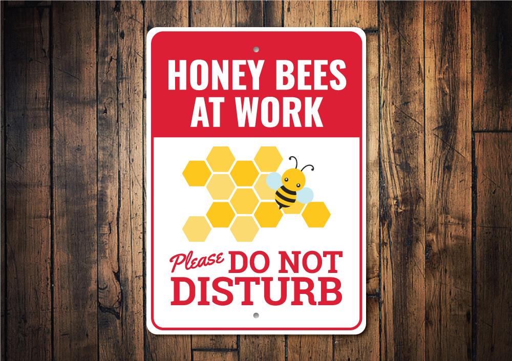 A beautifully crafted Honey Bee Sign made from high-quality aluminum, featuring a charming design perfect for home decor.