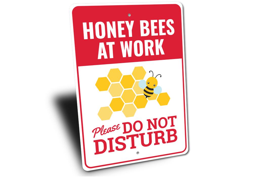 A beautifully crafted Honey Bee Sign made from high-quality aluminum, featuring a charming design perfect for home decor.