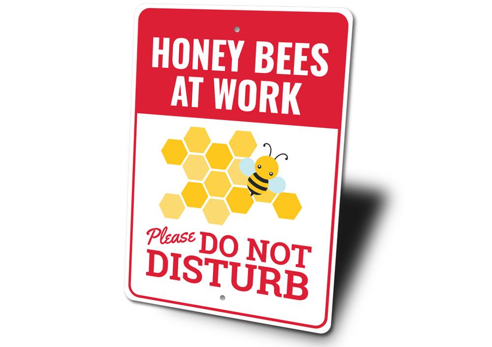 A beautifully crafted Honey Bee Sign made from high-quality aluminum, featuring a charming design perfect for home decor.