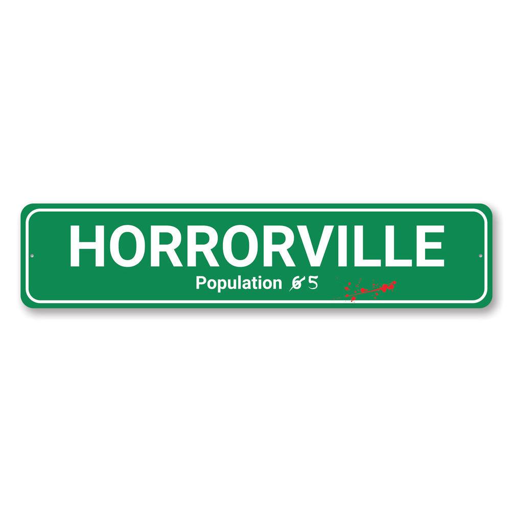 Green Horrorville road sign.