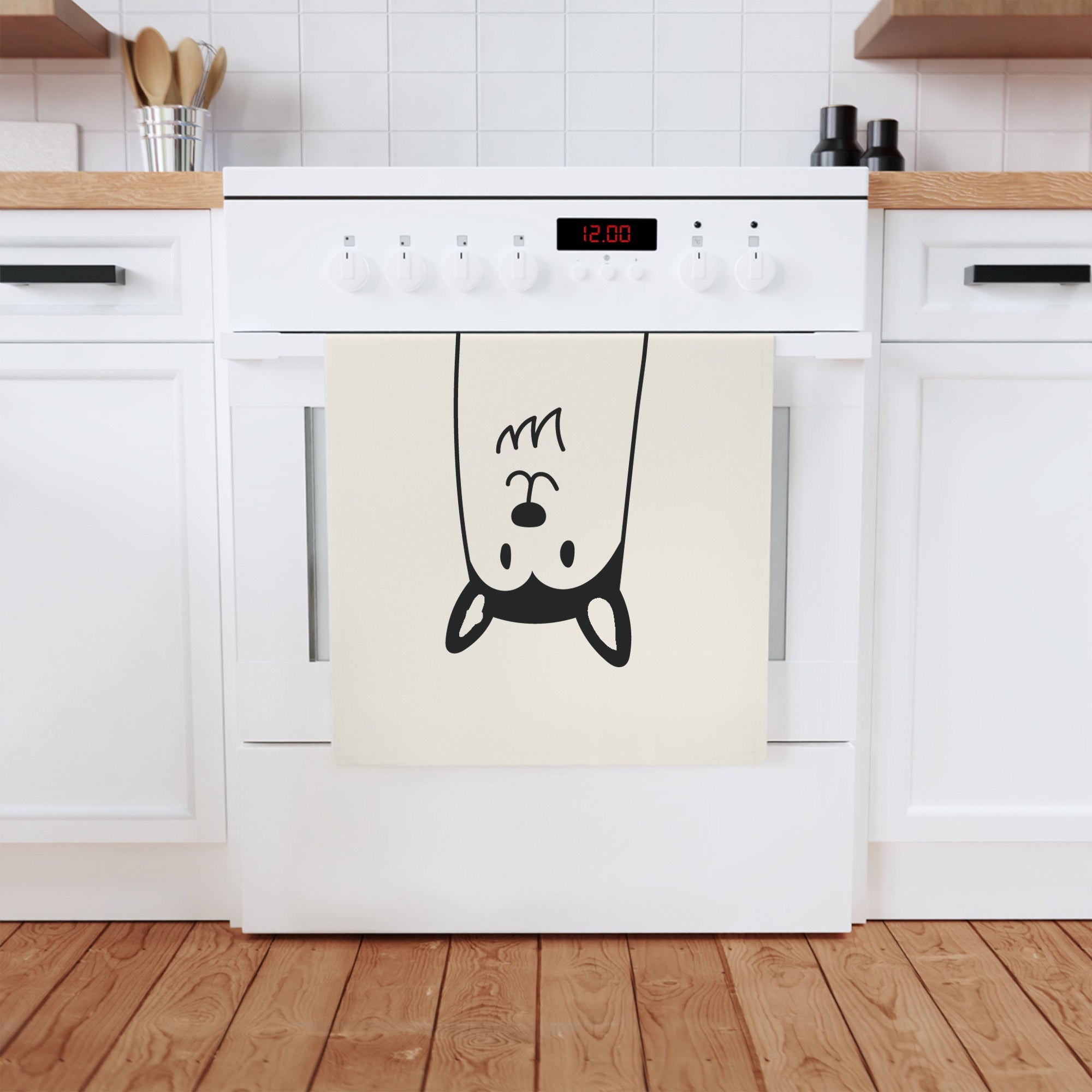 A soft and eco-friendly Husky dog cotton tea towel, featuring a charming Husky print, measuring 50 x 70 cm, perfect for kitchen or bathroom use.