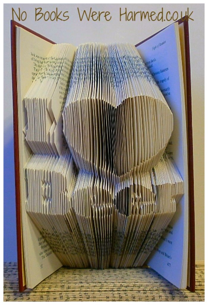 Handcrafted 'I ♥ Beer' art made from vintage book pages, showcasing unique folds and colors.