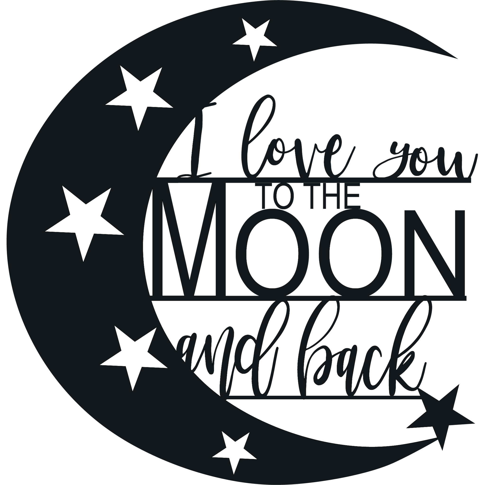 Elegant black or grey metal wall art featuring the phrase 'I Love You To The Moon And Back', perfect for home decor.
