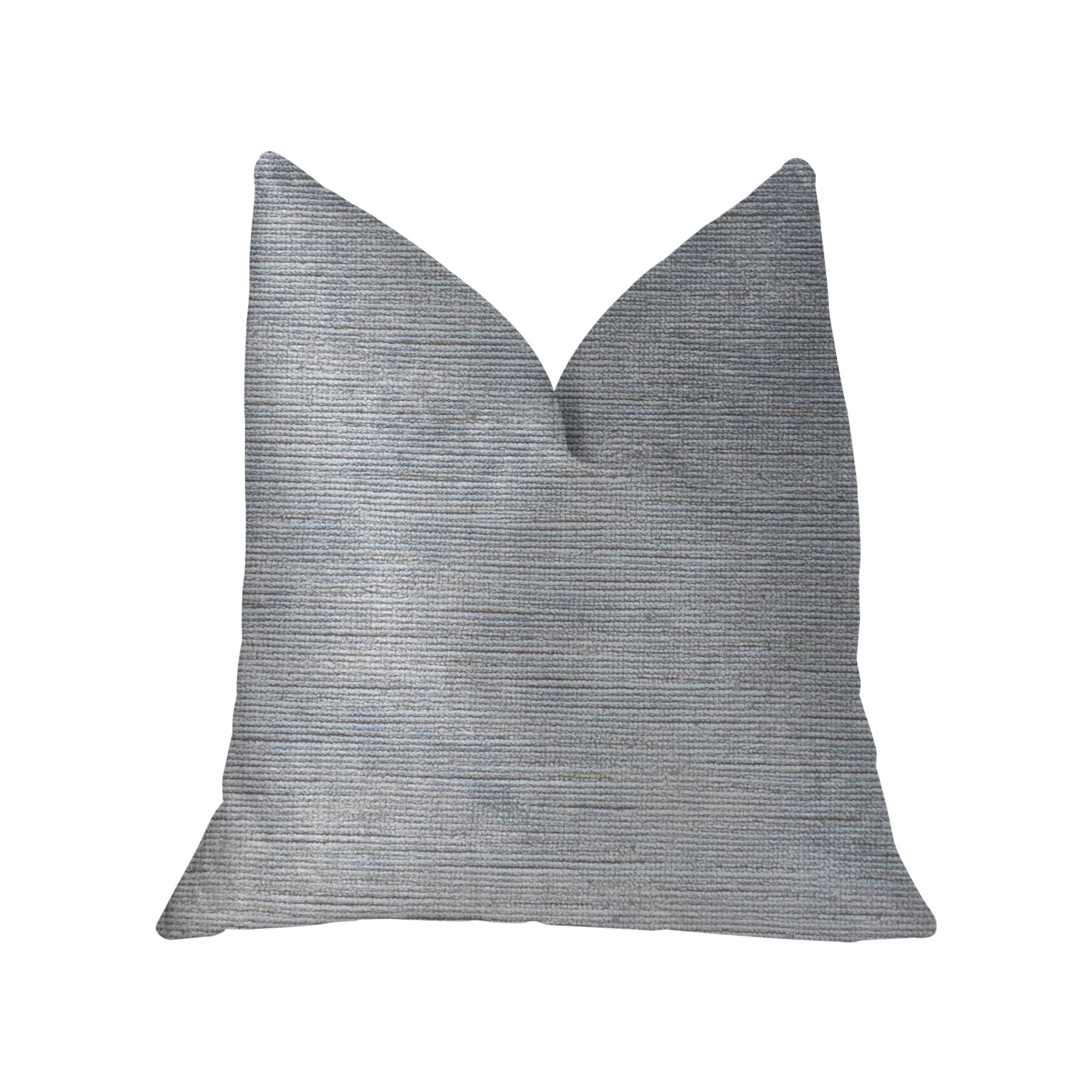 Icy sky blue and silver luxury throw pillow with a soft fabric blend, featuring an invisible zipper and double-sided design, perfect for elegant home decor.