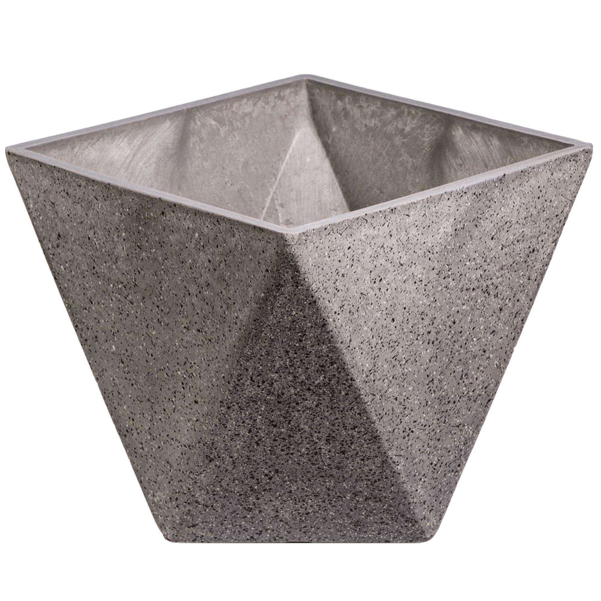 Imitation Dark Stone Geometric Square Planter, 30cm, made from recycled materials with a stylish imitation stone finish.