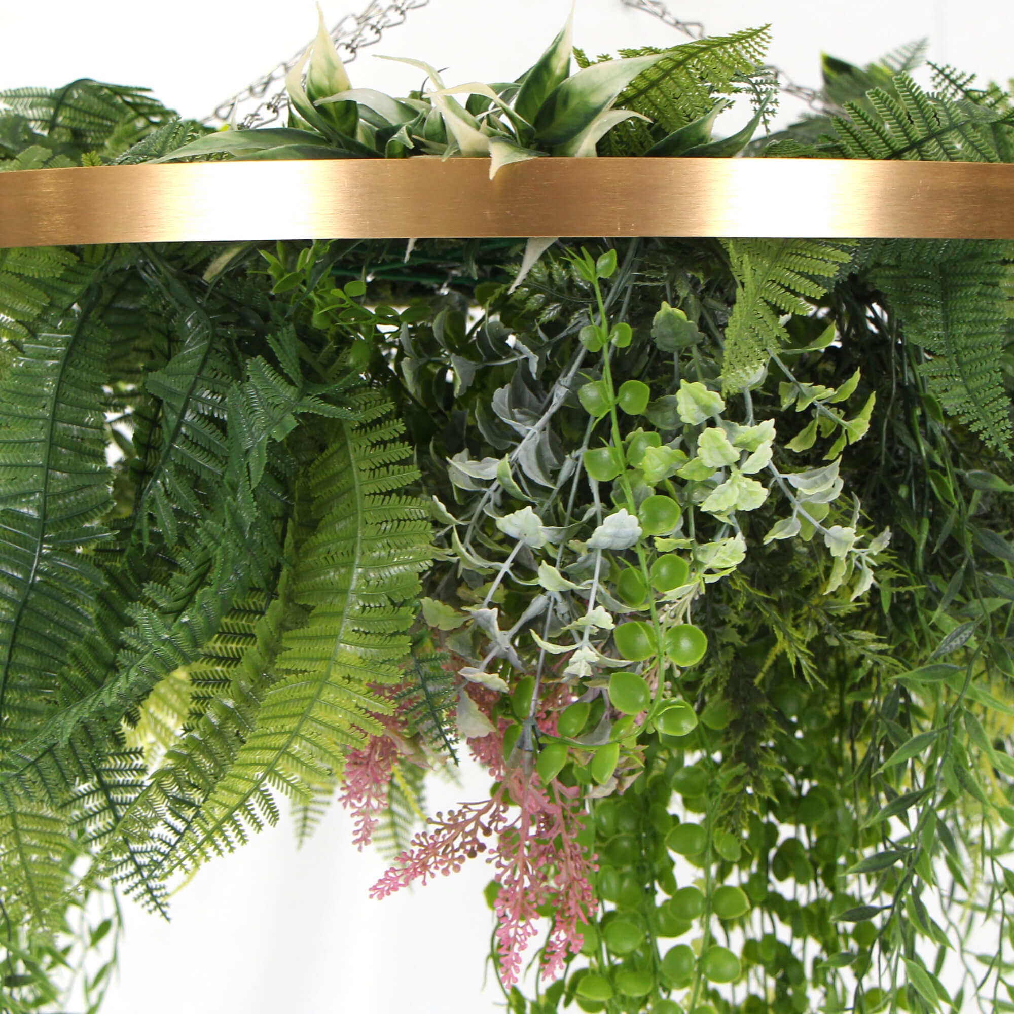 Imitation Gold Artificial Hanging Green Wall Disc, 40cm, featuring lush green foliage and gold accents, perfect for indoor decoration.