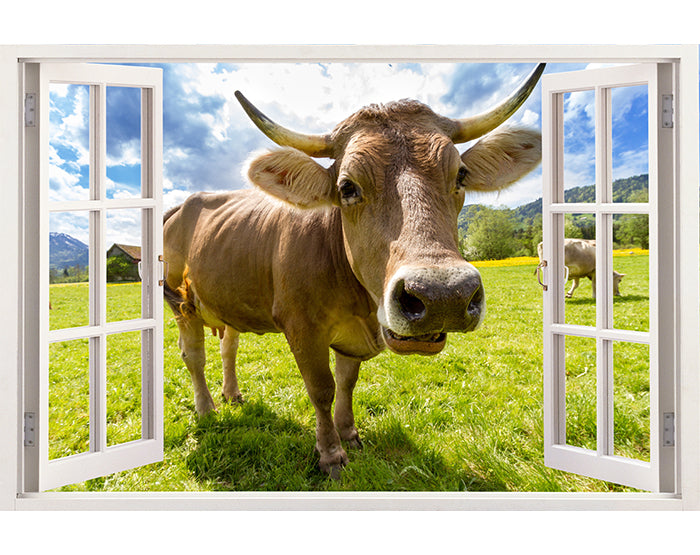 A vibrant 3D window wall decal showcasing a scenic view, designed for easy application and removal on smooth surfaces.