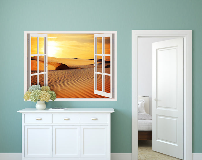 A vibrant 3D window wall decal showcasing a scenic view, designed for easy application and removal on smooth surfaces.