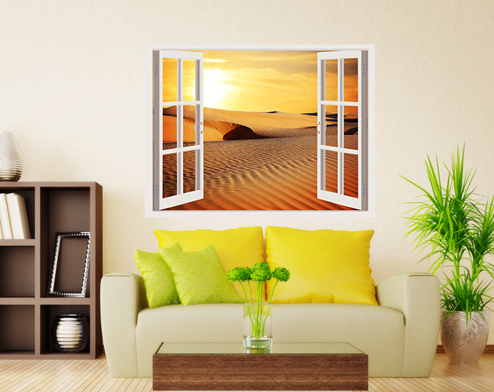 A vibrant 3D window wall decal showcasing a scenic view, designed for easy application and removal on smooth surfaces.