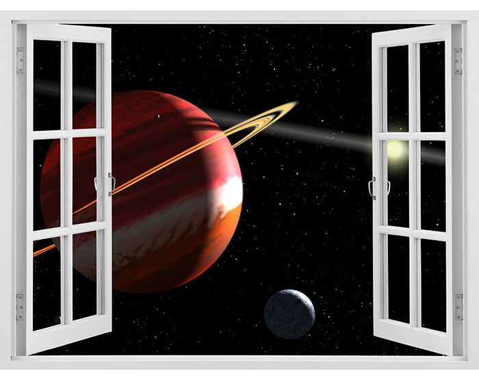 A vibrant and colorful 3D window wall decal showcasing a scenic view, designed to enhance interior spaces with removable vinyl stickers.