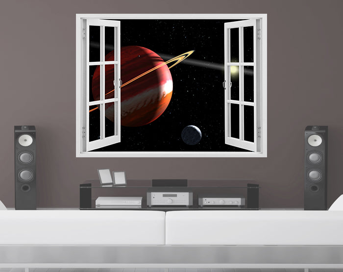 A vibrant and colorful 3D window wall decal showcasing a scenic view, designed to enhance interior spaces with removable vinyl stickers.