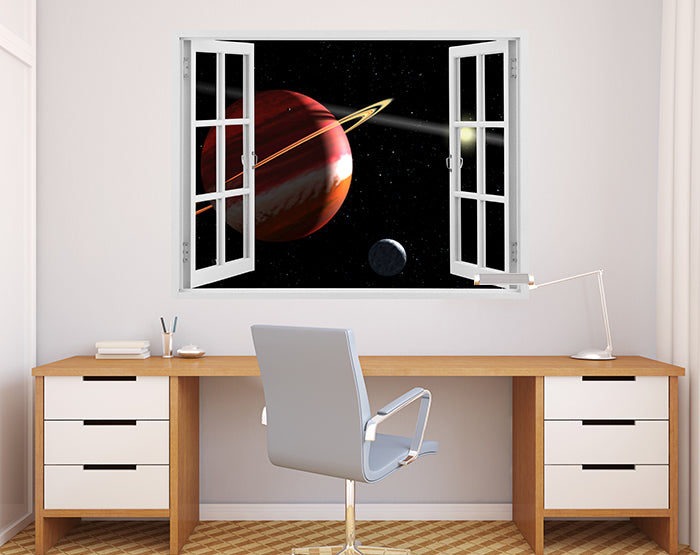 A vibrant and colorful 3D window wall decal showcasing a scenic view, designed to enhance interior spaces with removable vinyl stickers.