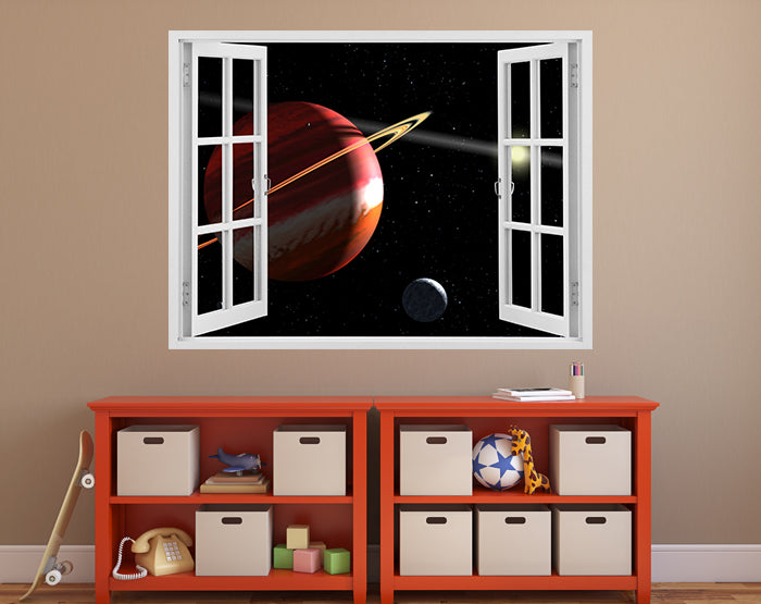 A vibrant and colorful 3D window wall decal showcasing a scenic view, designed to enhance interior spaces with removable vinyl stickers.