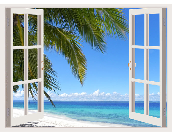 A vibrant 3D window wall decal showcasing a scenic view, designed for easy application on smooth surfaces.
