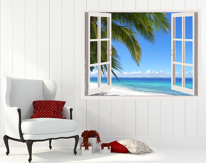 A vibrant 3D window wall decal showcasing a scenic view, designed for easy application on smooth surfaces.