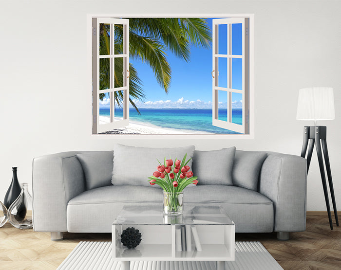 A vibrant 3D window wall decal showcasing a scenic view, designed for easy application on smooth surfaces.