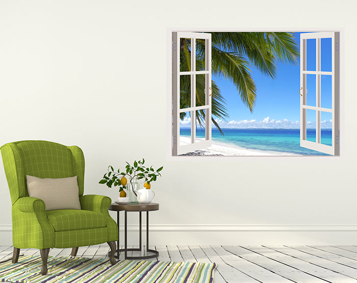 A vibrant 3D window wall decal showcasing a scenic view, designed for easy application on smooth surfaces.