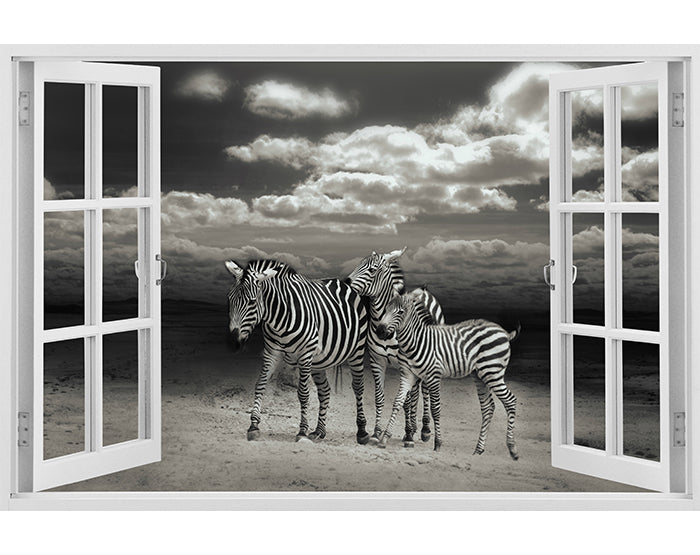 A collection of impressive 3D window wall decals showcasing vibrant designs on a smooth wall surface, ideal for home decor.