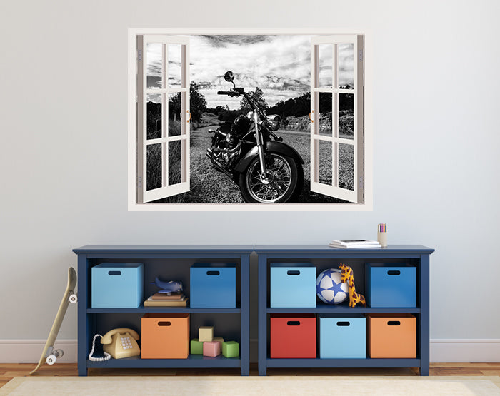 A vibrant 3D window wall decal showcasing a scenic view, designed for easy application and removal on smooth surfaces.