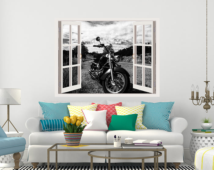 A vibrant 3D window wall decal showcasing a scenic view, designed for easy application and removal on smooth surfaces.