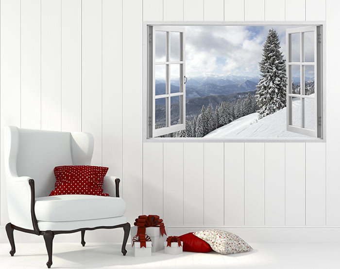 A vibrant 3D window wall decal showcasing a scenic view, designed for easy application and removal on smooth surfaces.