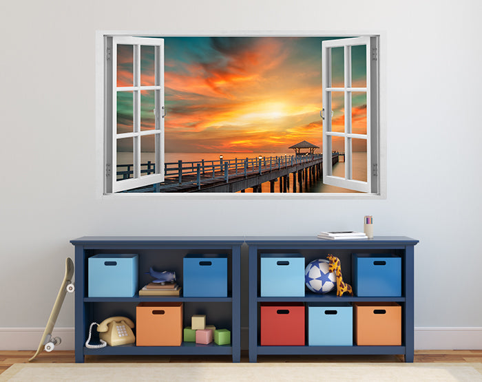 A vibrant living room featuring impressive 3D window wall decals that create a stunning view, showcasing colorful designs on smooth surfaces.